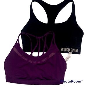 Victoria Secret SPORT Small 2 Bra Bundle Black and Purple Cross Back